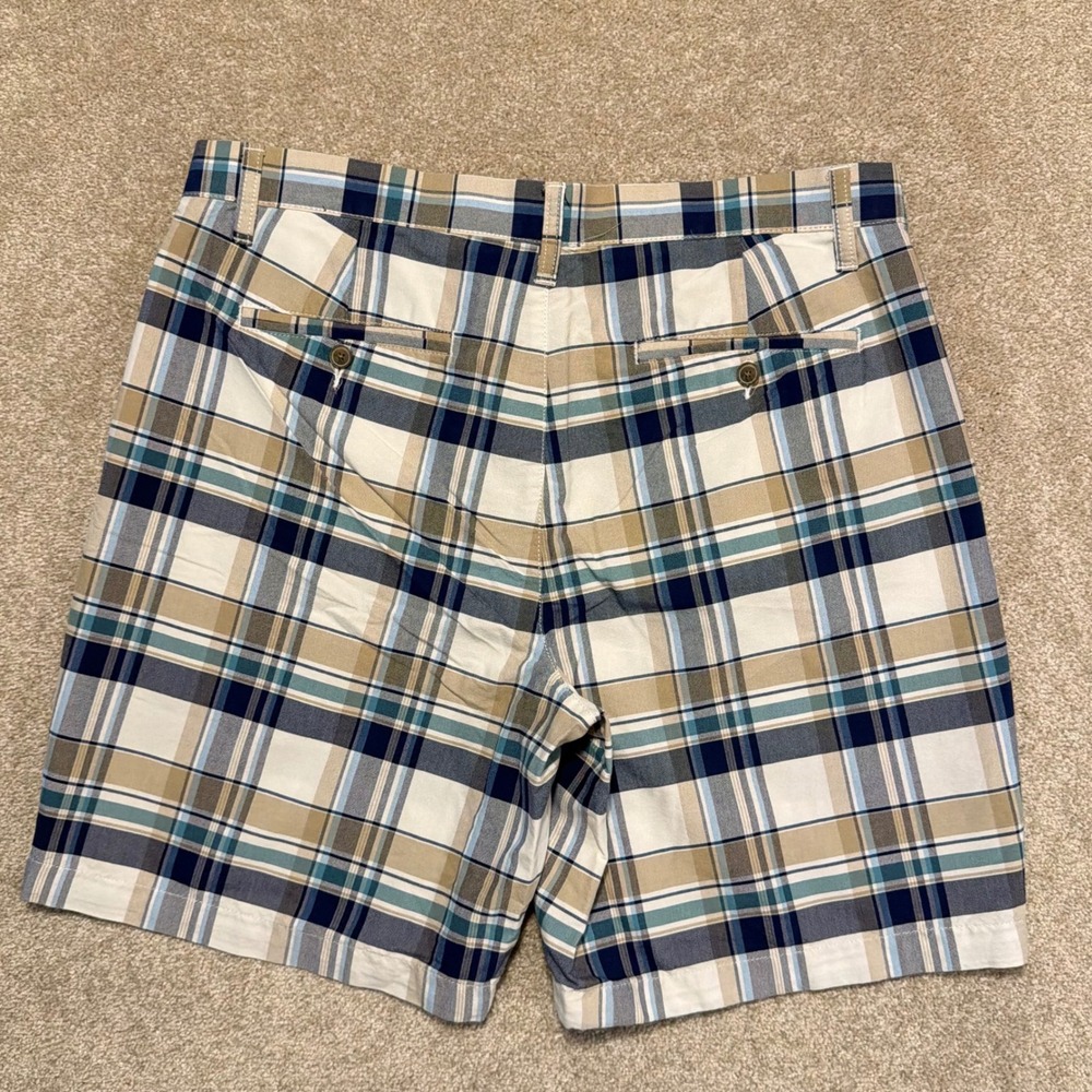 Croft‎ & Barrow Shorts Mens 36 Blue Tan Plaid Flat Front Cotton Blend Casual - Picture 6 of 6